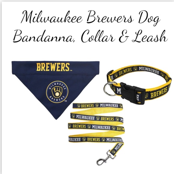 NWT Milwaukee Brewers Dog Collar, Leash & Reversible Bandanna Size Small - Picture 2 of 11